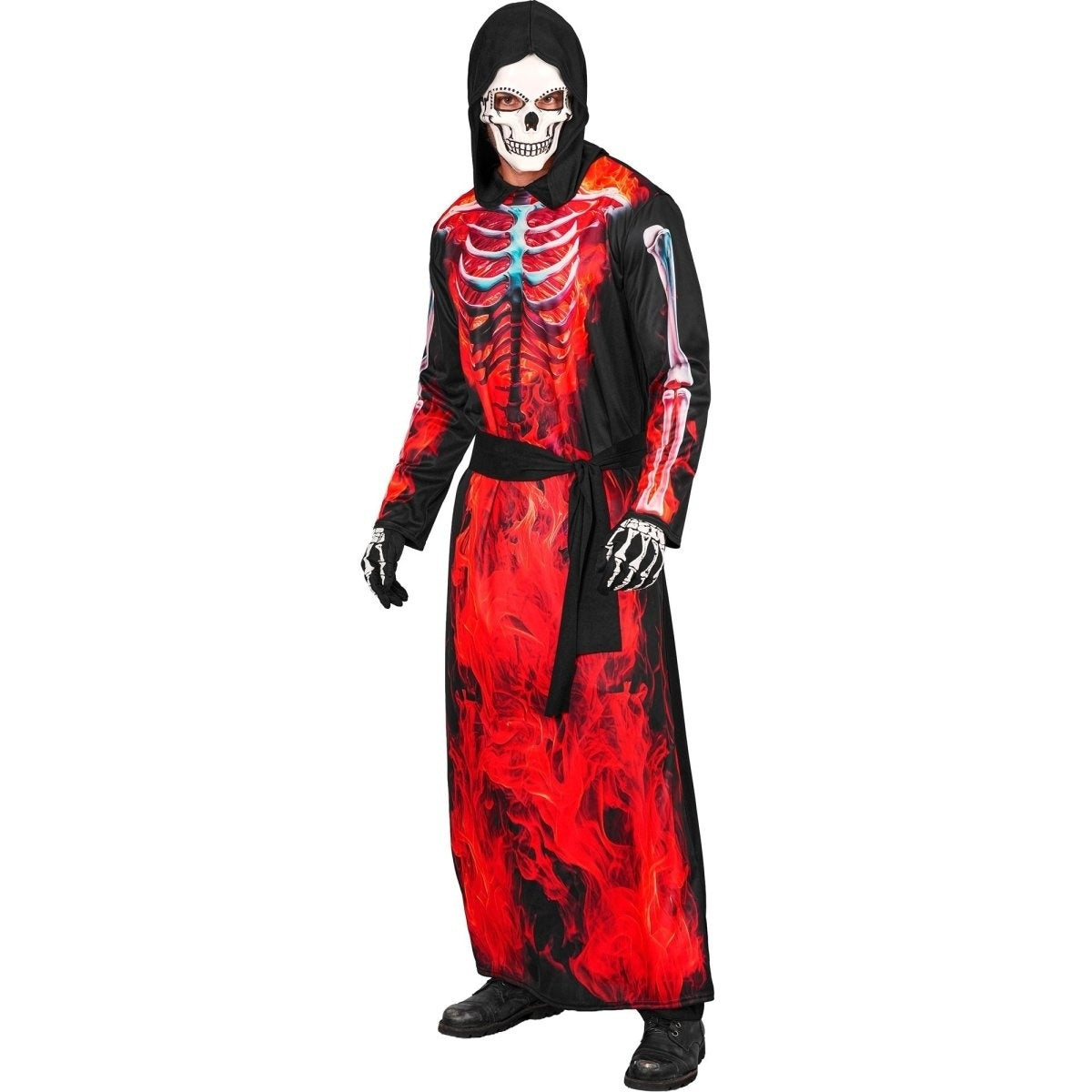 Vlammen Skelet Gewaad Heren | Capuchon | Doodskopmasker | Sjerp