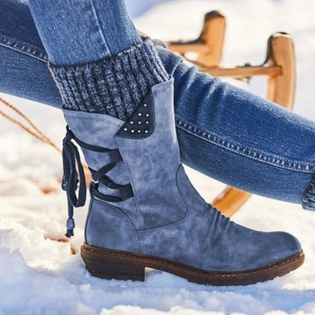 Luxe Leren Laarzen Dames | Veters Achter | Blokhak | 5 Kleuren