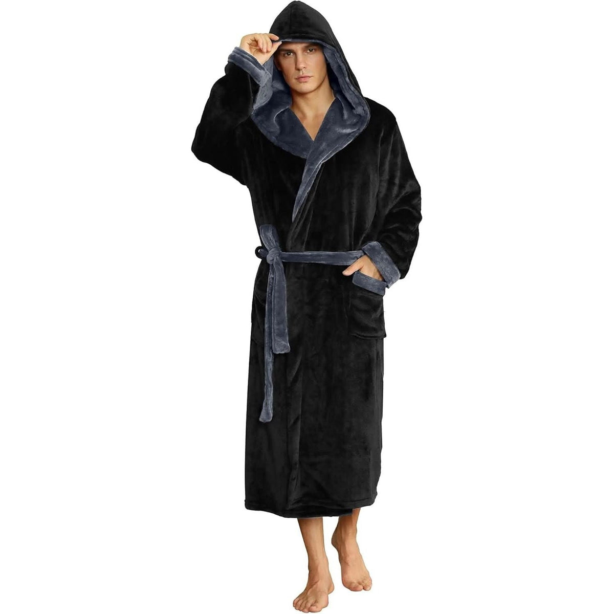 Fleece Badjas Heren met Capuchon | Tweekleurig | 10 Kleuren