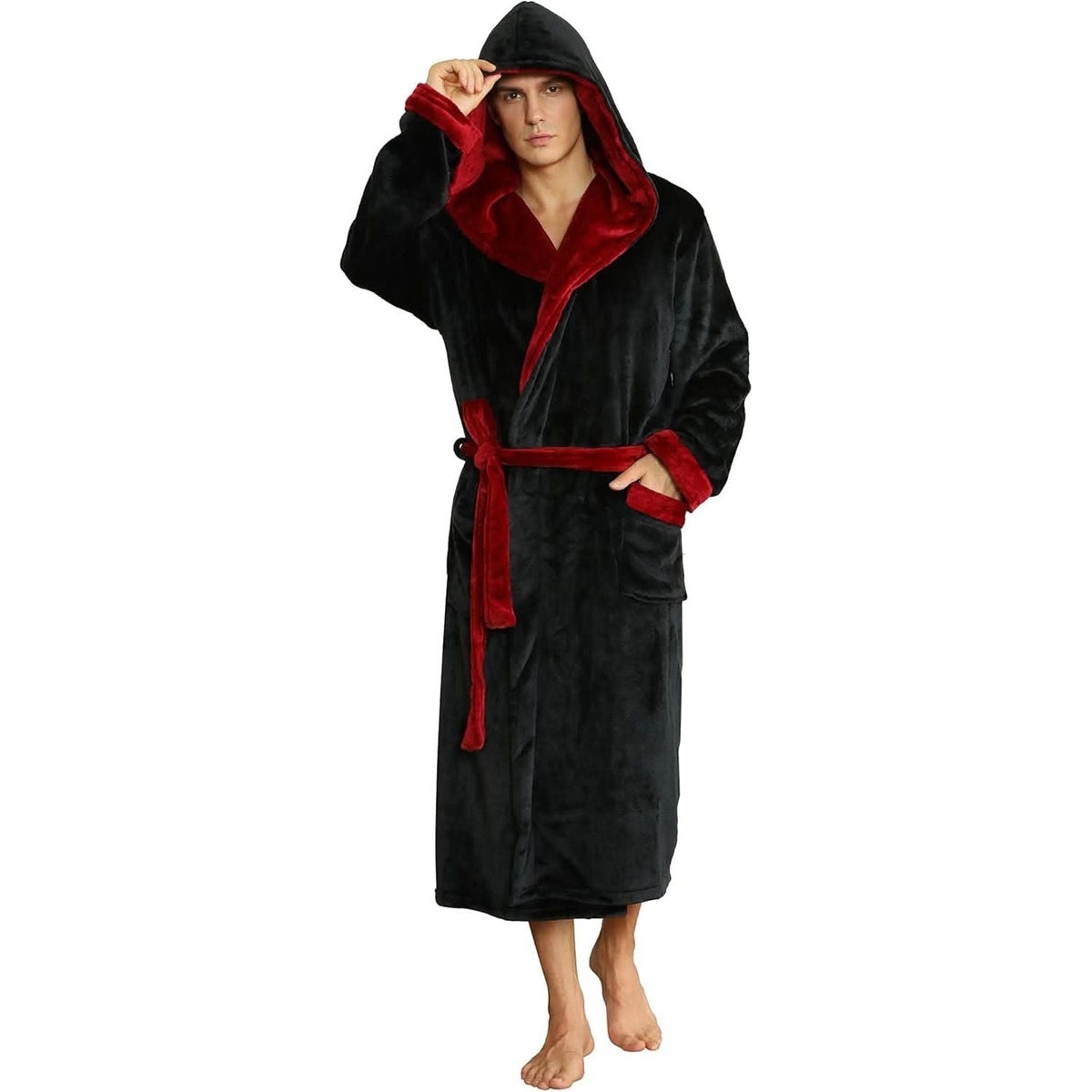 Fleece Badjas Heren met Capuchon | Tweekleurig | 10 Kleuren