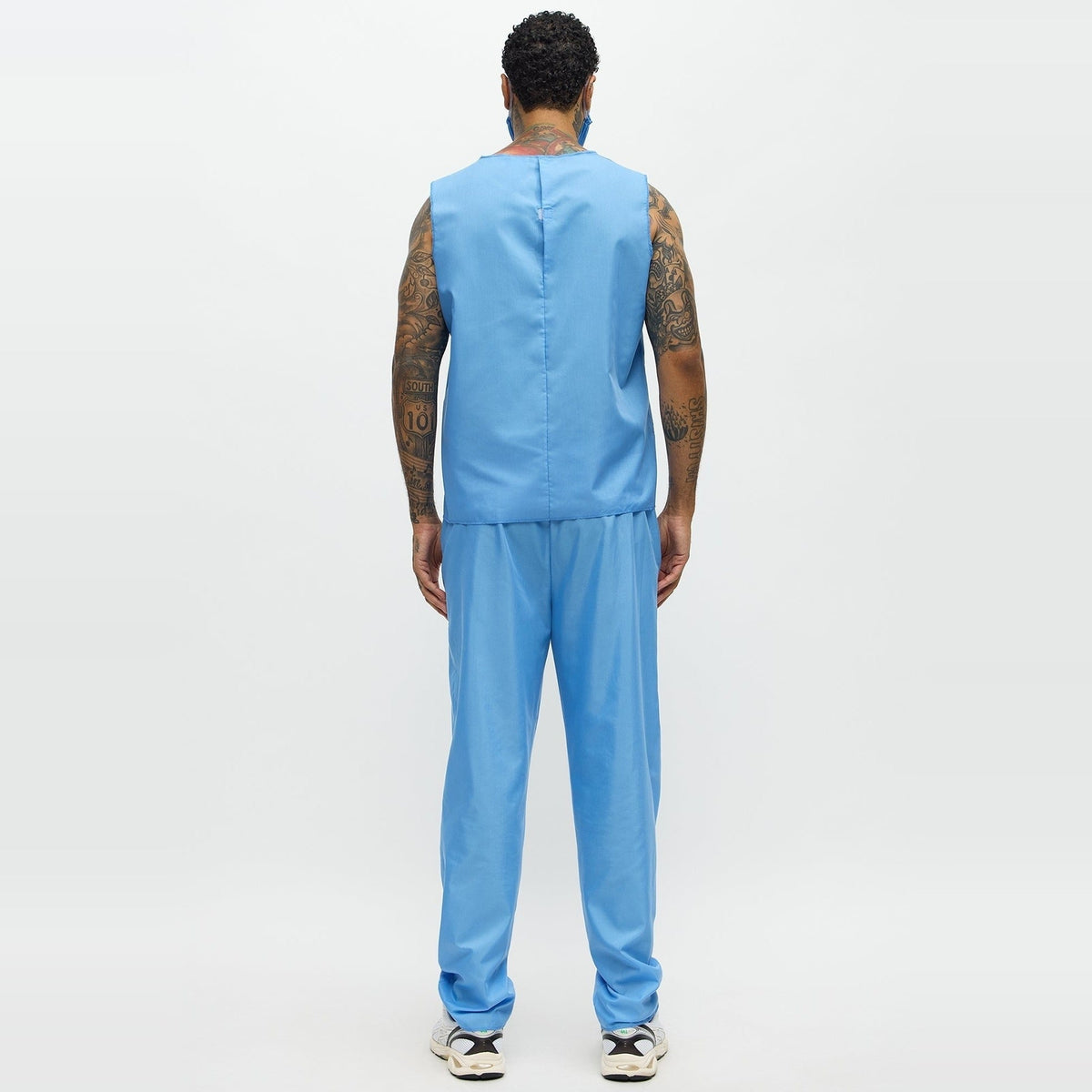 Dokter Kostuum Heren | Blauw Operatiepak | Mondkapje | Naambadge