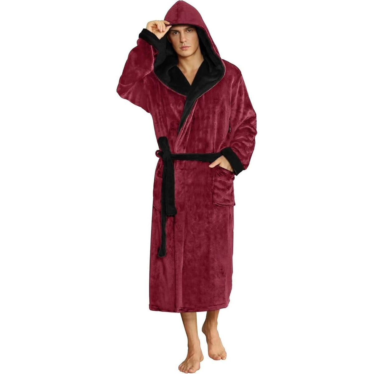 Fleece Badjas Heren met Capuchon | Tweekleurig | 10 Kleuren
