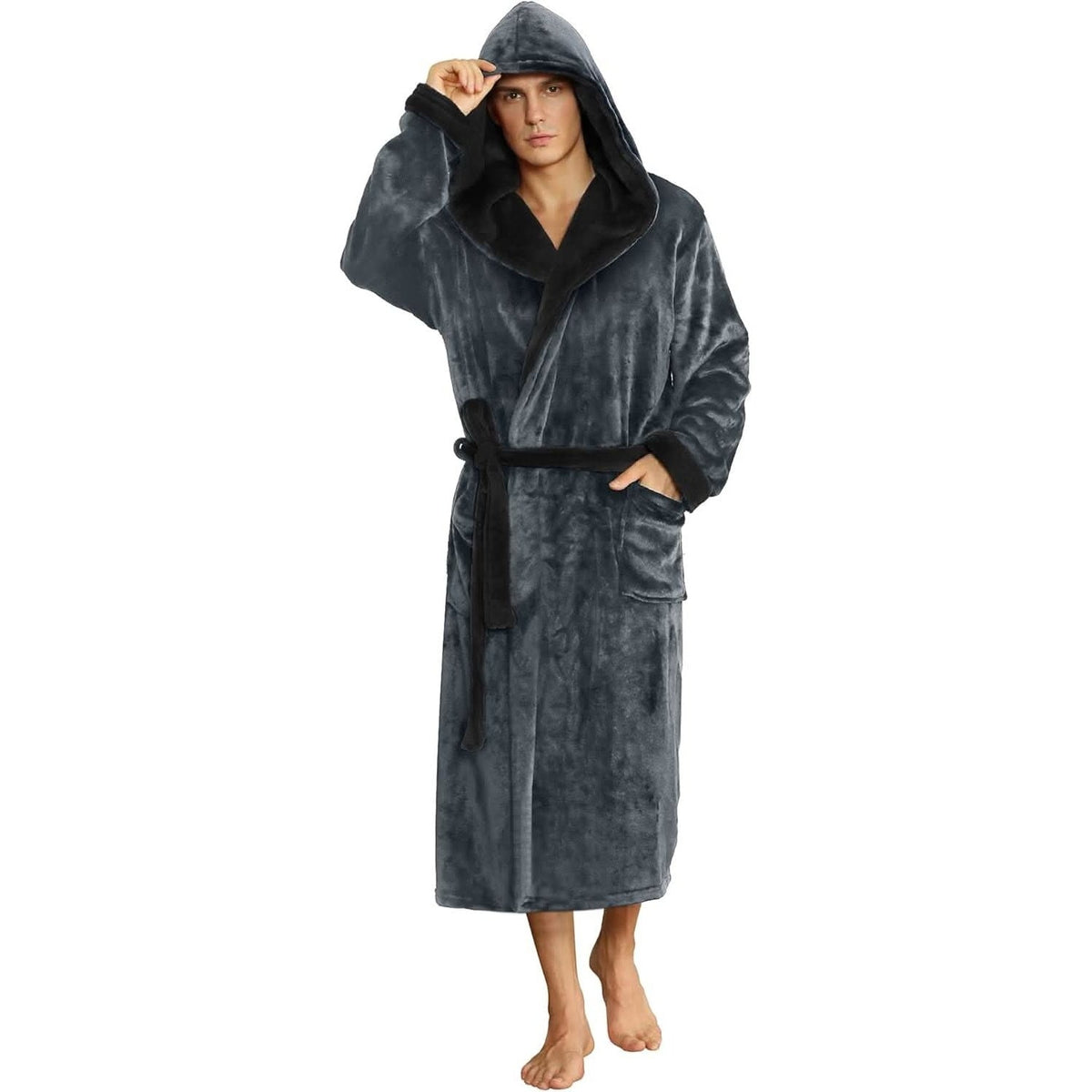 Fleece Badjas Heren met Capuchon | Tweekleurig | 10 Kleuren