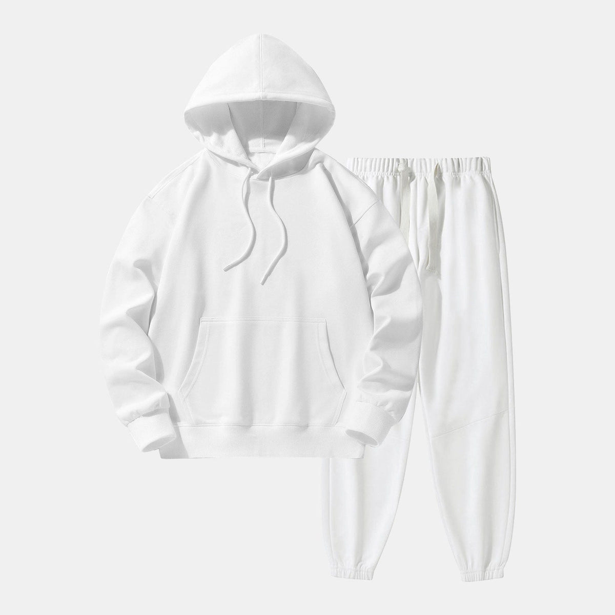 Wit joggingpak met hoodie en broek, plat liggend getoond | Boutique Moda