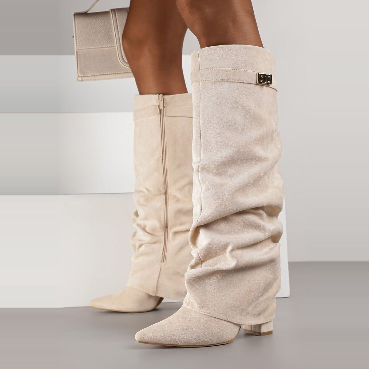 Slouch Laarzen Dames met Omslag | Puntige Neus | Kniehoog | 5 Kleuren