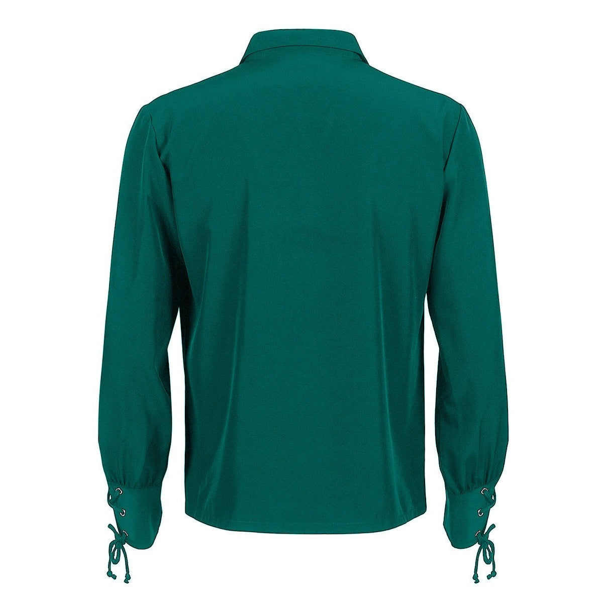 Groen overhemd met lange mouwen en vetersluiting, achteraanzicht op mannequin | Boutique Moda