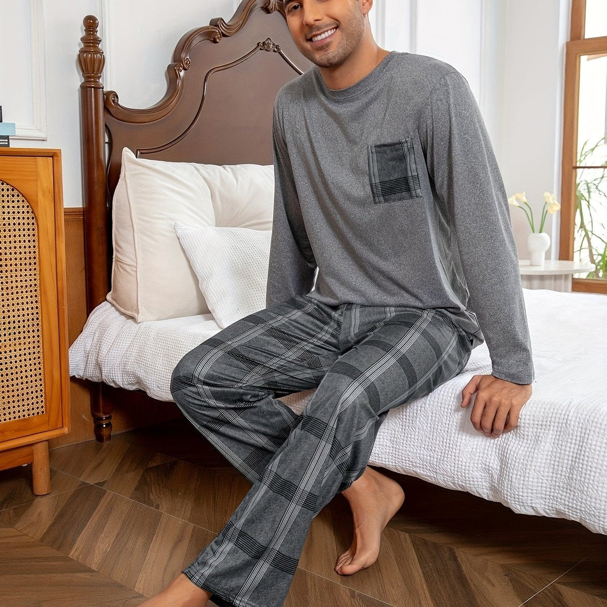 Relaxed Pyjama Heren | Ruitpatroon | Grijs