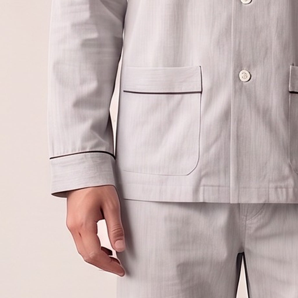 Katoenen Twill Pyjama Heren | Lichtgrijs