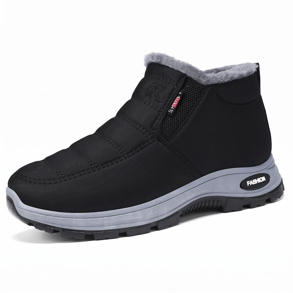 Zwarte instap sneaker met grijze zool, vrijstaand productbeeld zonder model | Boutique Moda