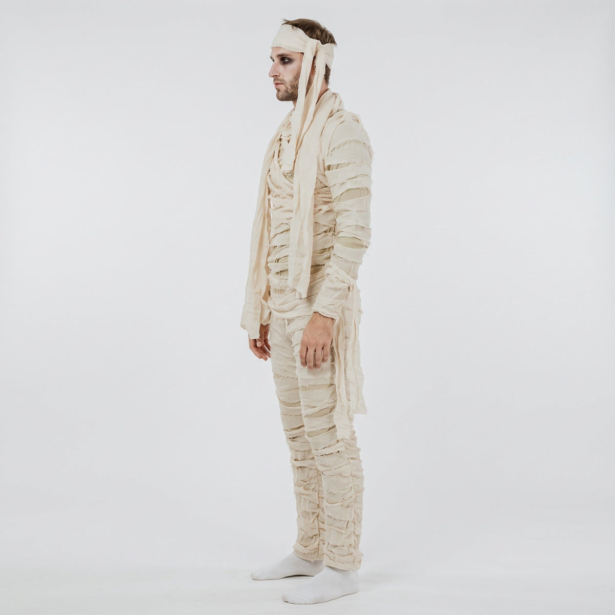 Mummie Kostuum Heren | Jumpsuit | Rafelige Stroken | Hoofdband