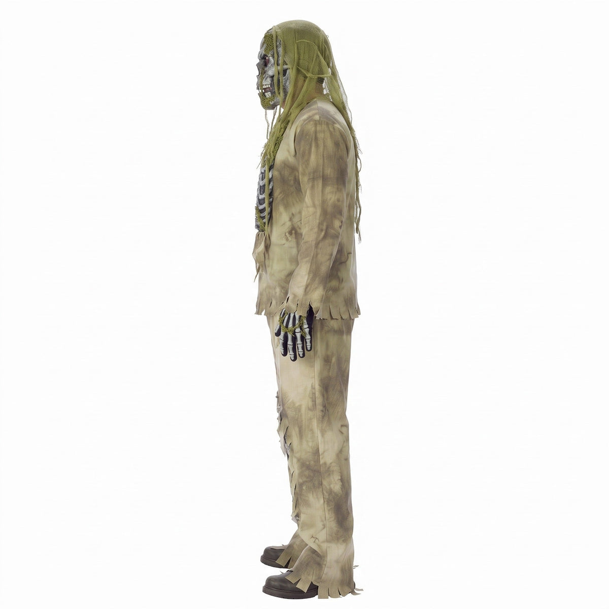 Skelet Zombie Kostuum | Ribbenkast Shirt | Masker met Kap | Handschoenen