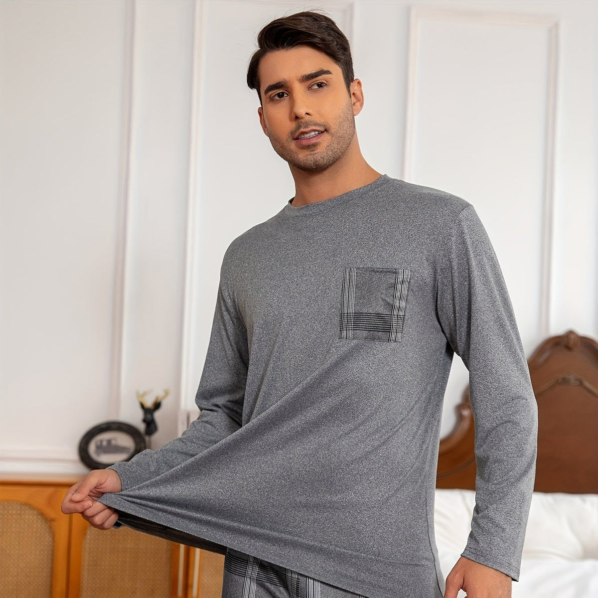 Relaxed Pyjama Heren | Ruitpatroon | Grijs