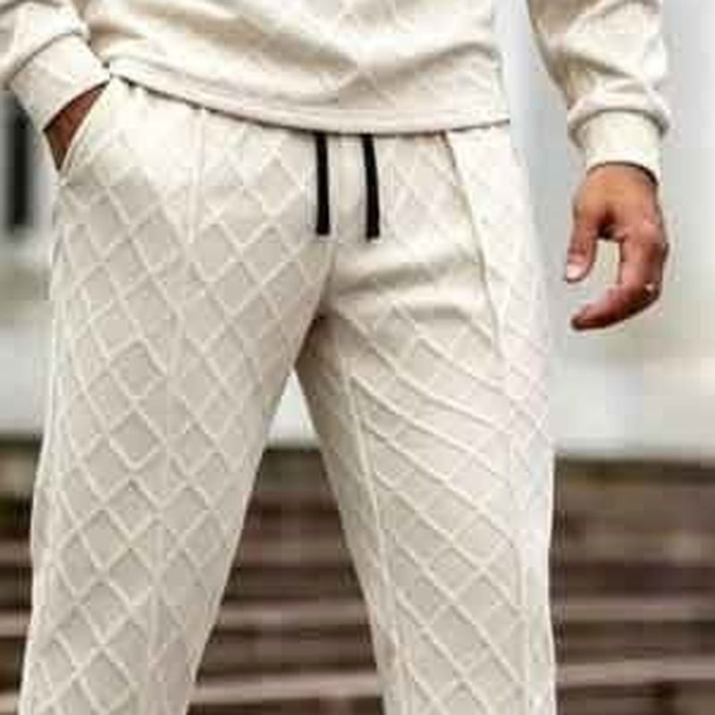 Halfzip Loungeset Heren | Ruitstructuur | Crème