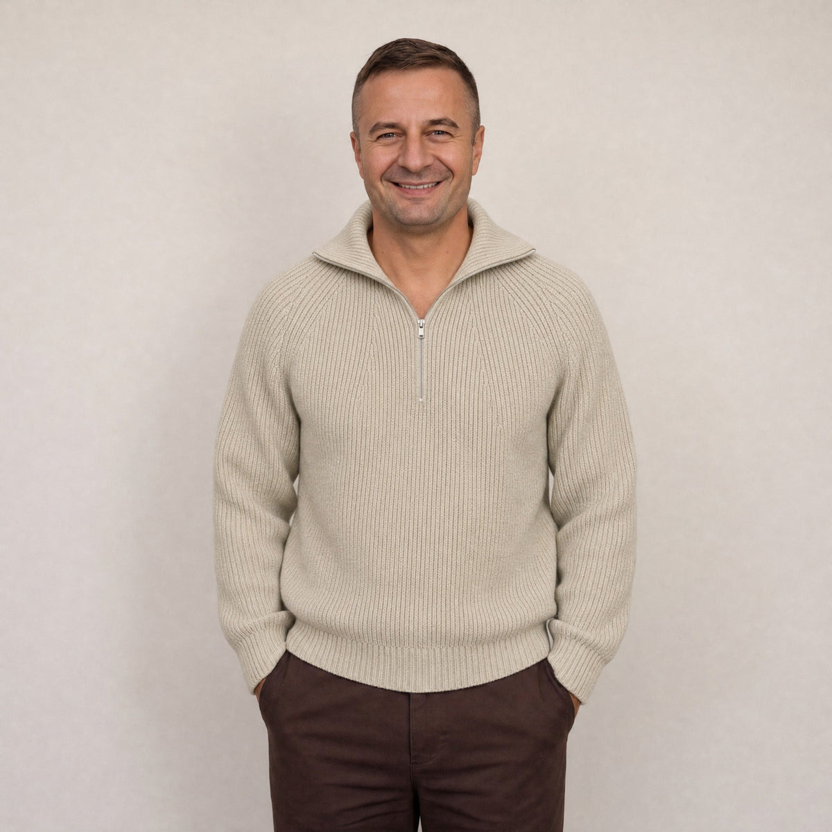 Trui Heren met Halve Rits | Gebreid | 3 Kleuren