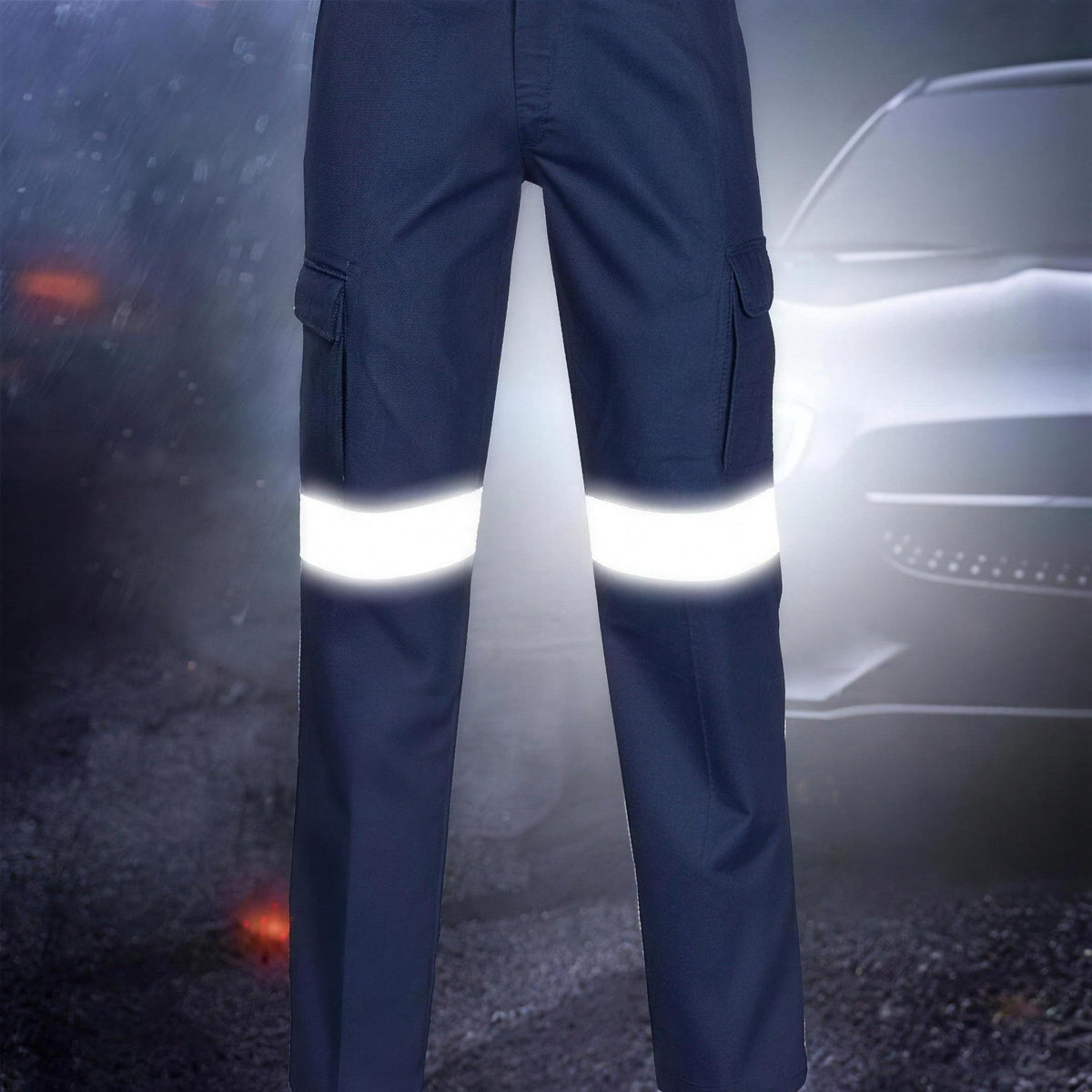 Werkbroek met Reflectie | Katoen | Cargo | Marineblauw