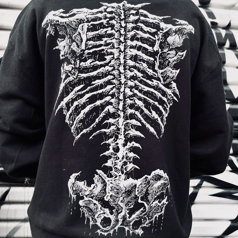 Skelet hoodie, achterkant met de wervelkolom print