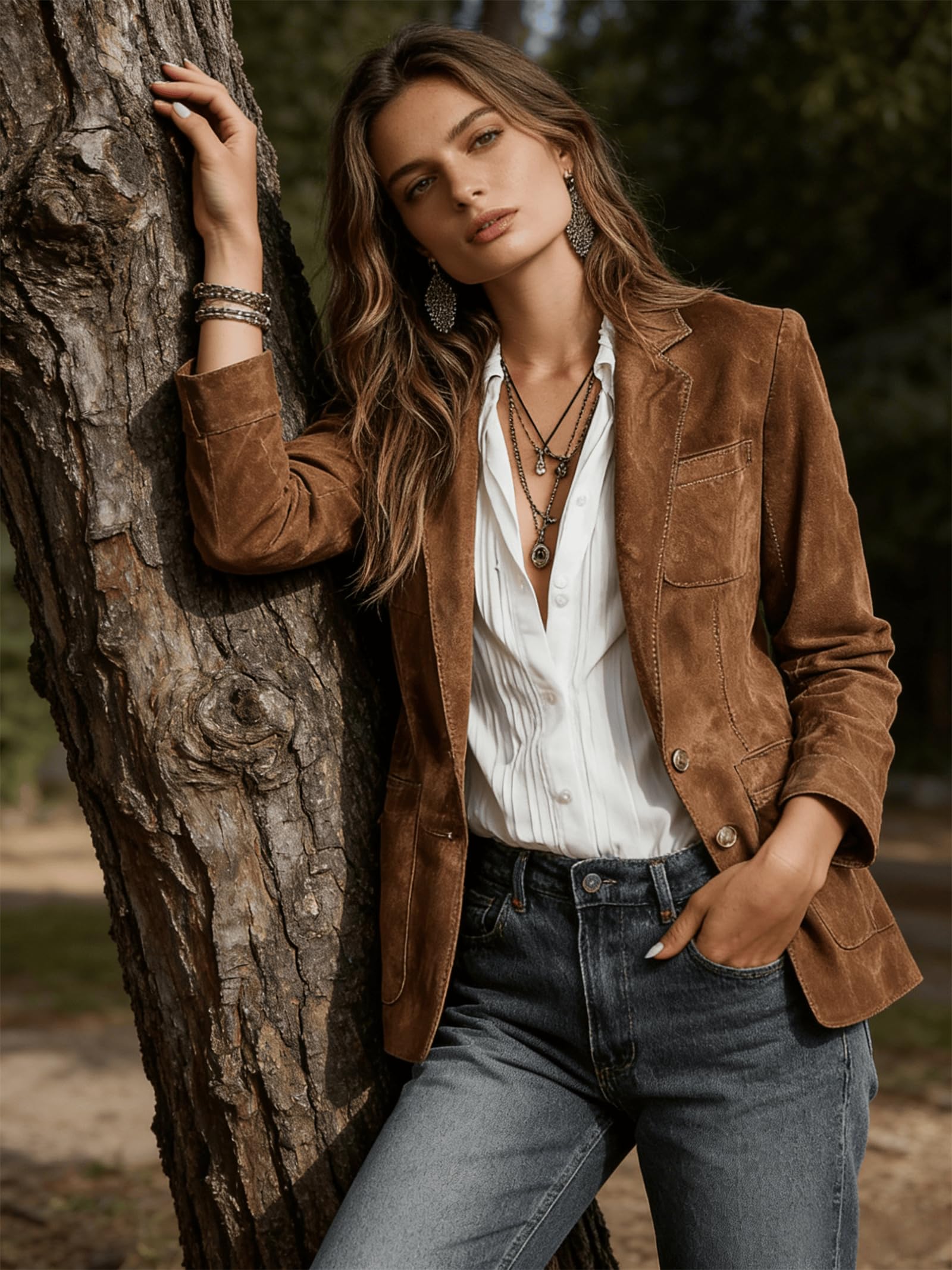 Suède Jas - Bruine damesjas in vintage stijl-Boutique Moda