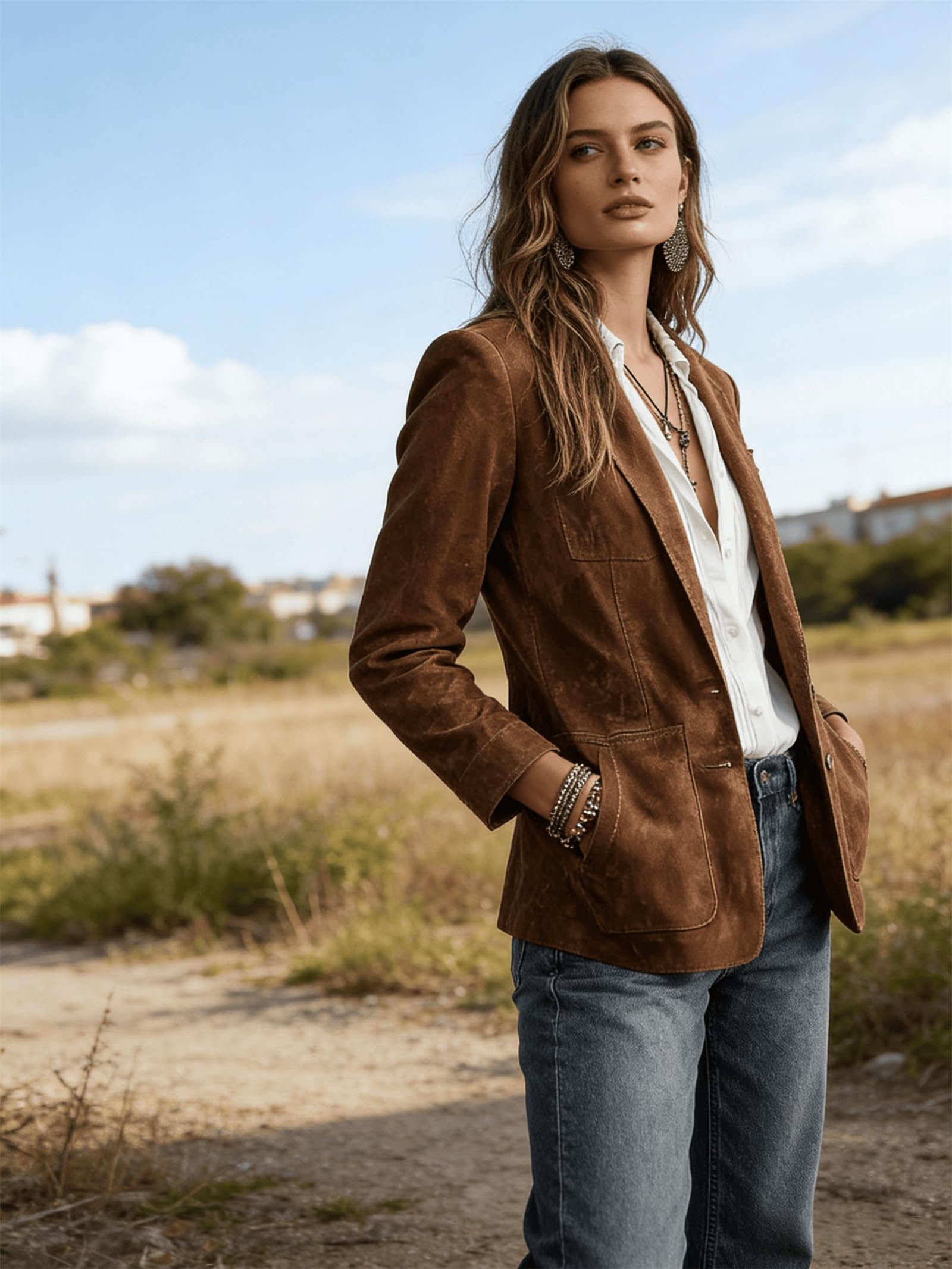 Suède Jas - Bruine damesjas in vintage stijl-Boutique Moda