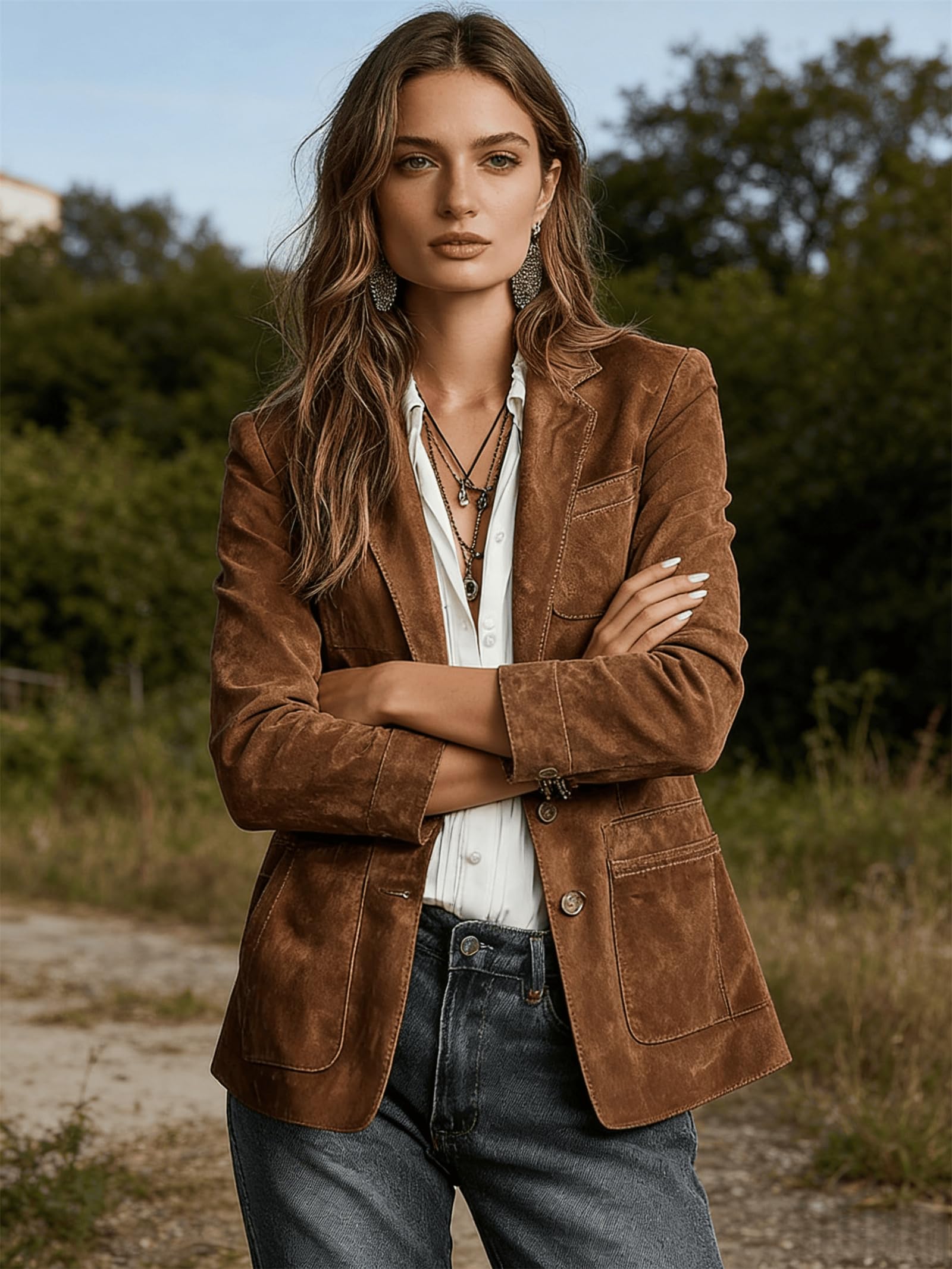 Suède Jas - Bruine damesjas in vintage stijl-Boutique Moda