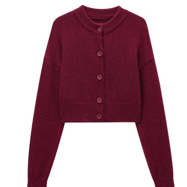 Kort gebreid vest dames in bordeaux met ronde hals en knoopsluiting