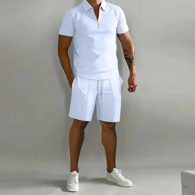 Zomerset heren polo met rits en short Wit