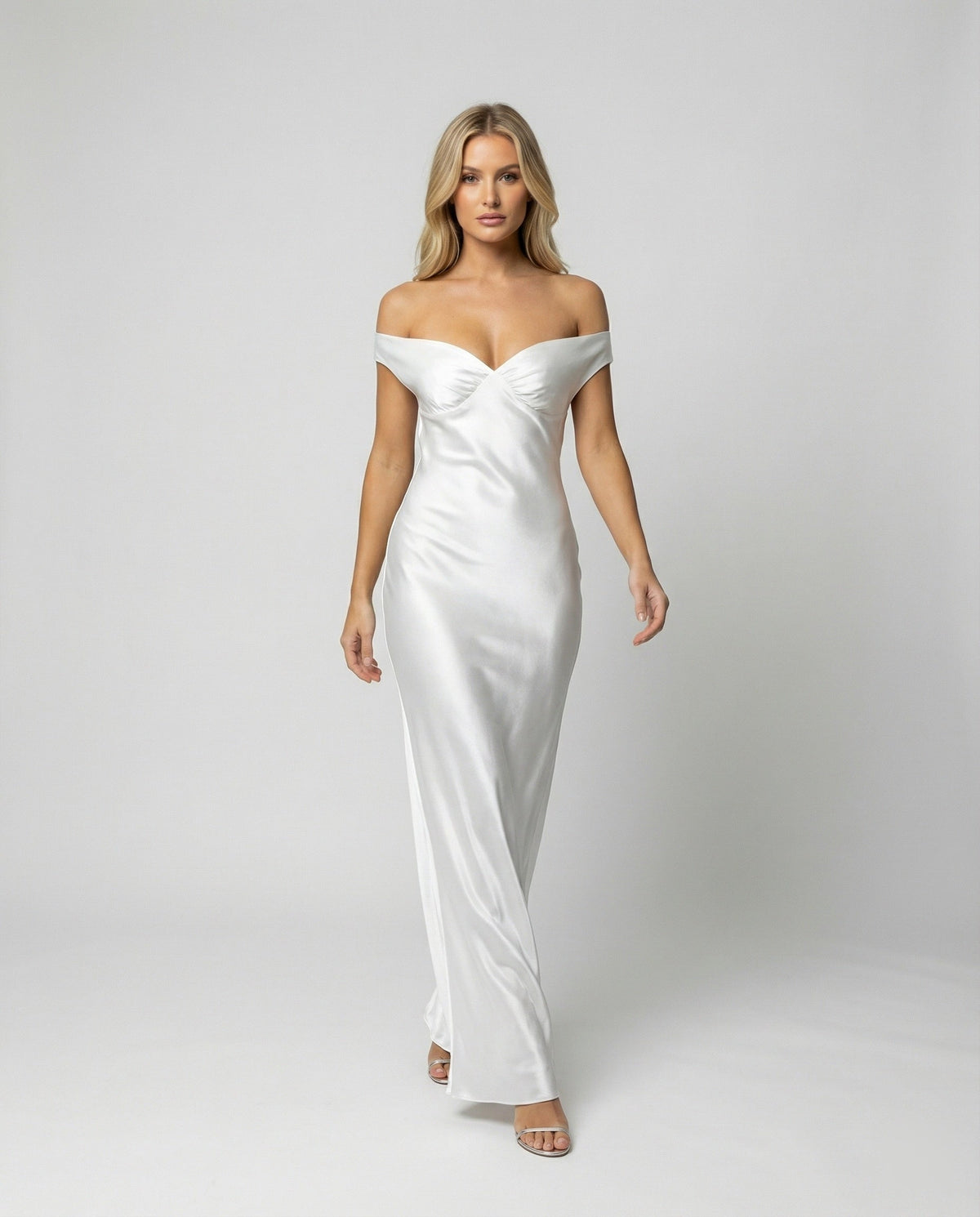 Galajurk Dames | Satijn | Off Shoulder | Open Rug-Boutique Moda