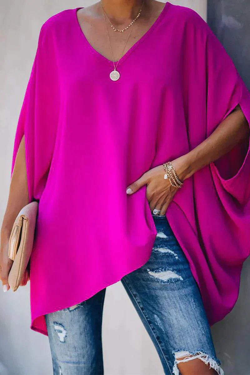 Tuniek Dames | Oversized | V-hals | Vleermuismouw-Boutique Moda
