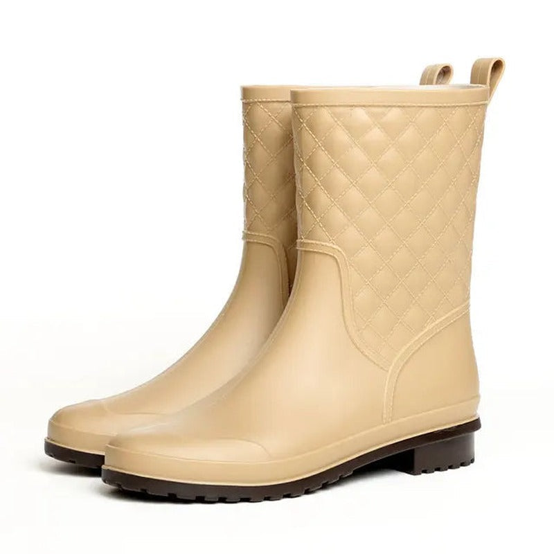 Halfhoge regenlaarzen met gewatteerde look in beige, productfoto