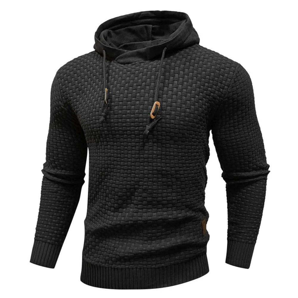 Heren hoodie met structuurbrei in zwart, productfoto