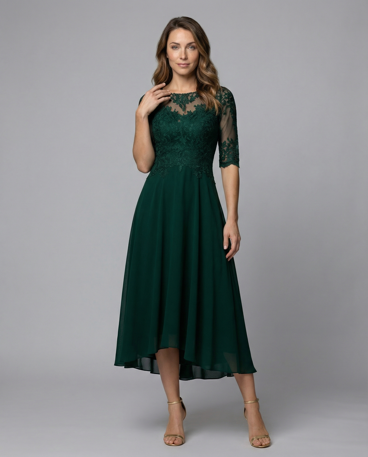 Bruiloftsjurk Dames | Kant | Halve Mouw | Asymmetrische Zoom-Boutique Moda