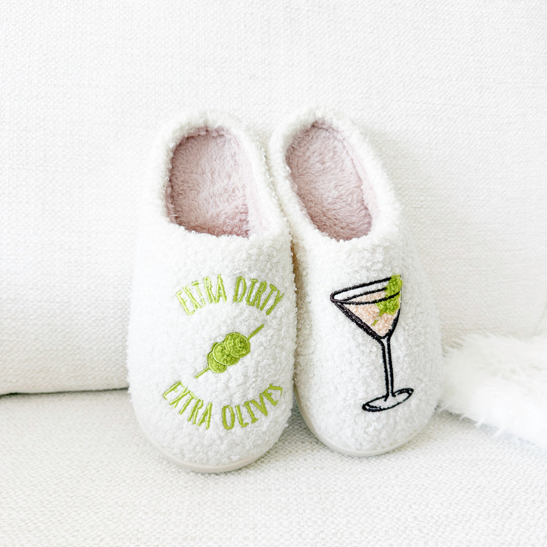 Martini Pantoffels Dames | Pluche | Geborduurd | Instapmodel-Boutique Moda