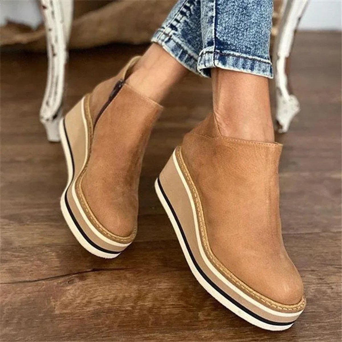Sleehaklaarsjes Dames | Plateau | Rits | Ronde Neus-Boutique Moda