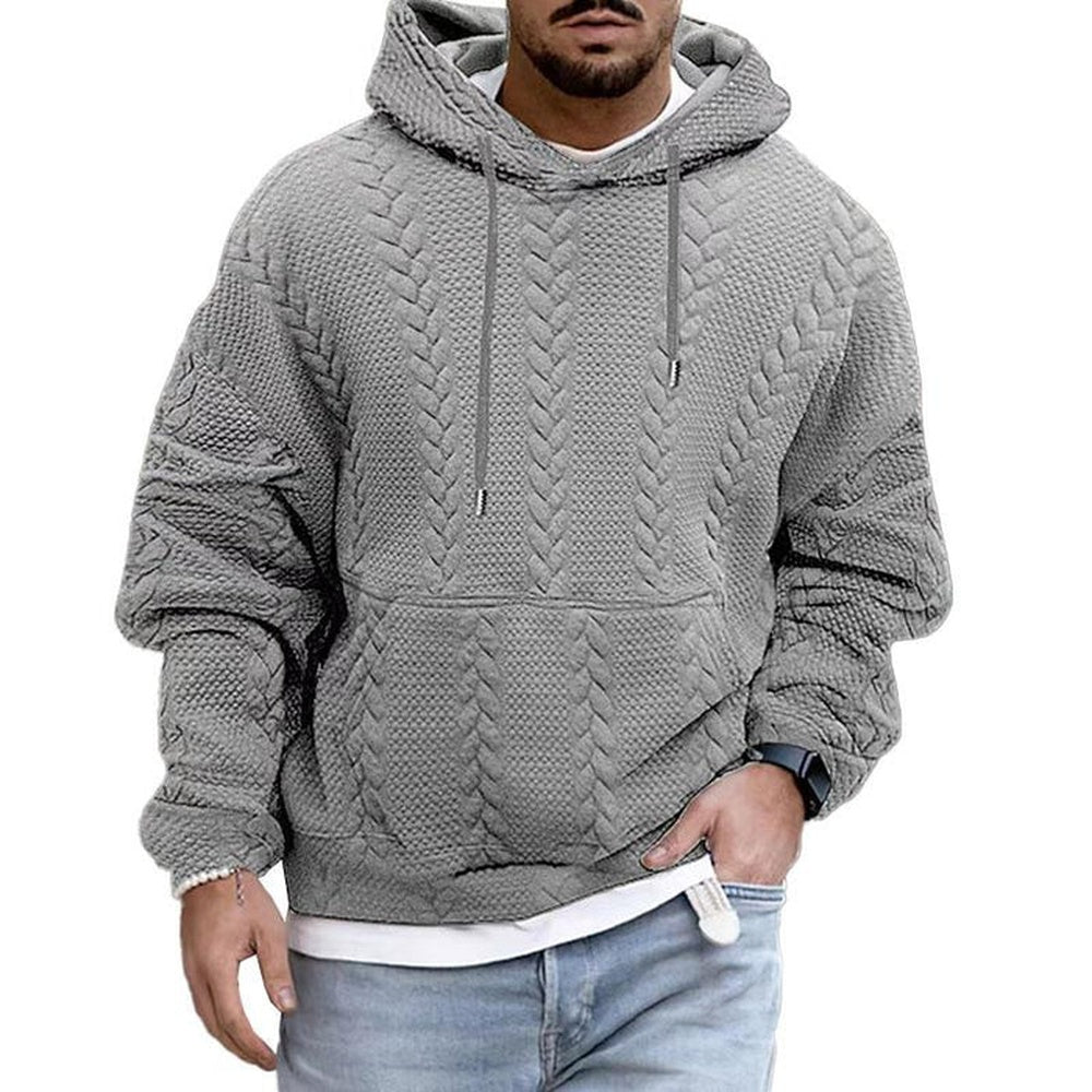 Gestructureerde hoodie voor heren in grijs, gedragen, voorkant