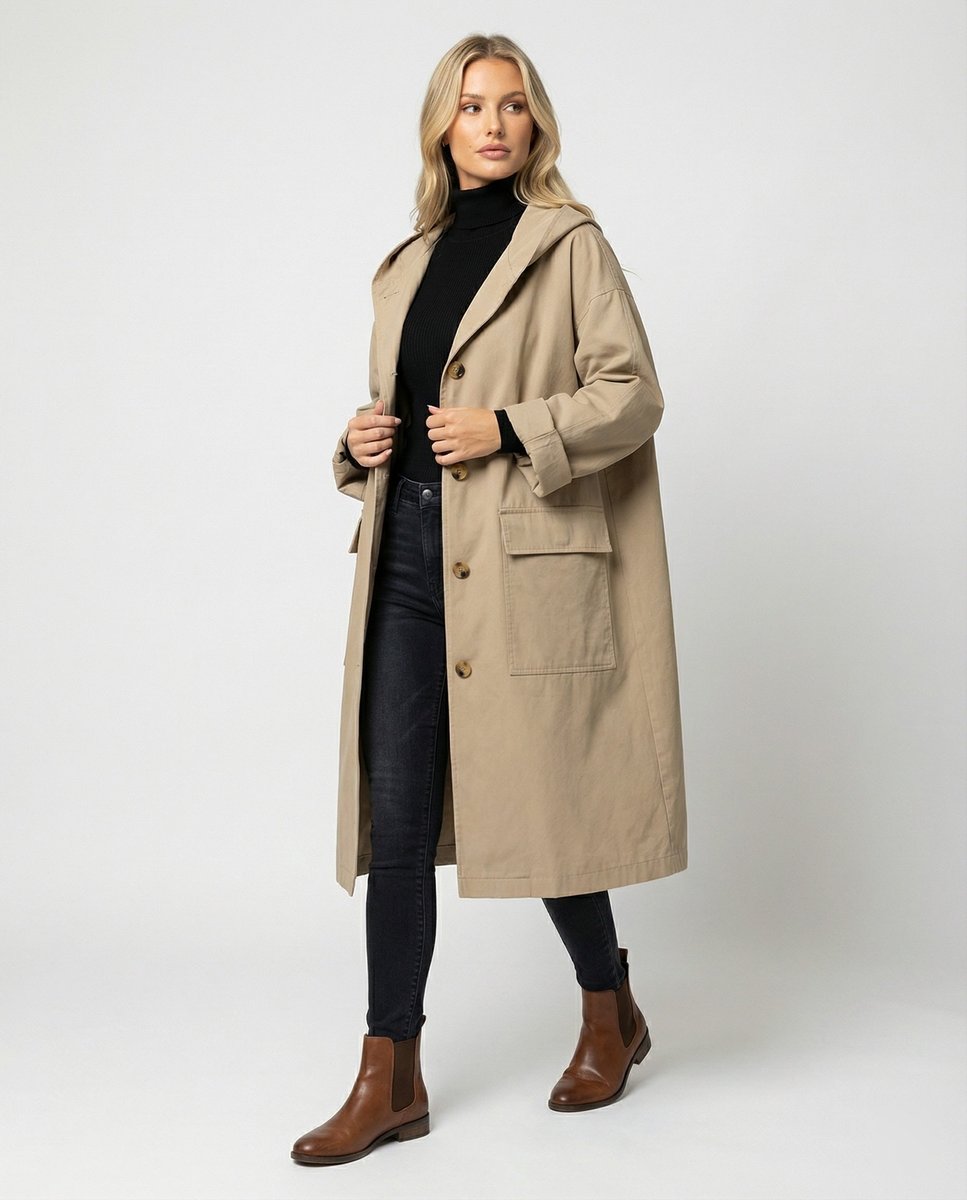 Lange Jas Dames | Waterafstotend | Winddicht | Capuchon-Boutique Moda