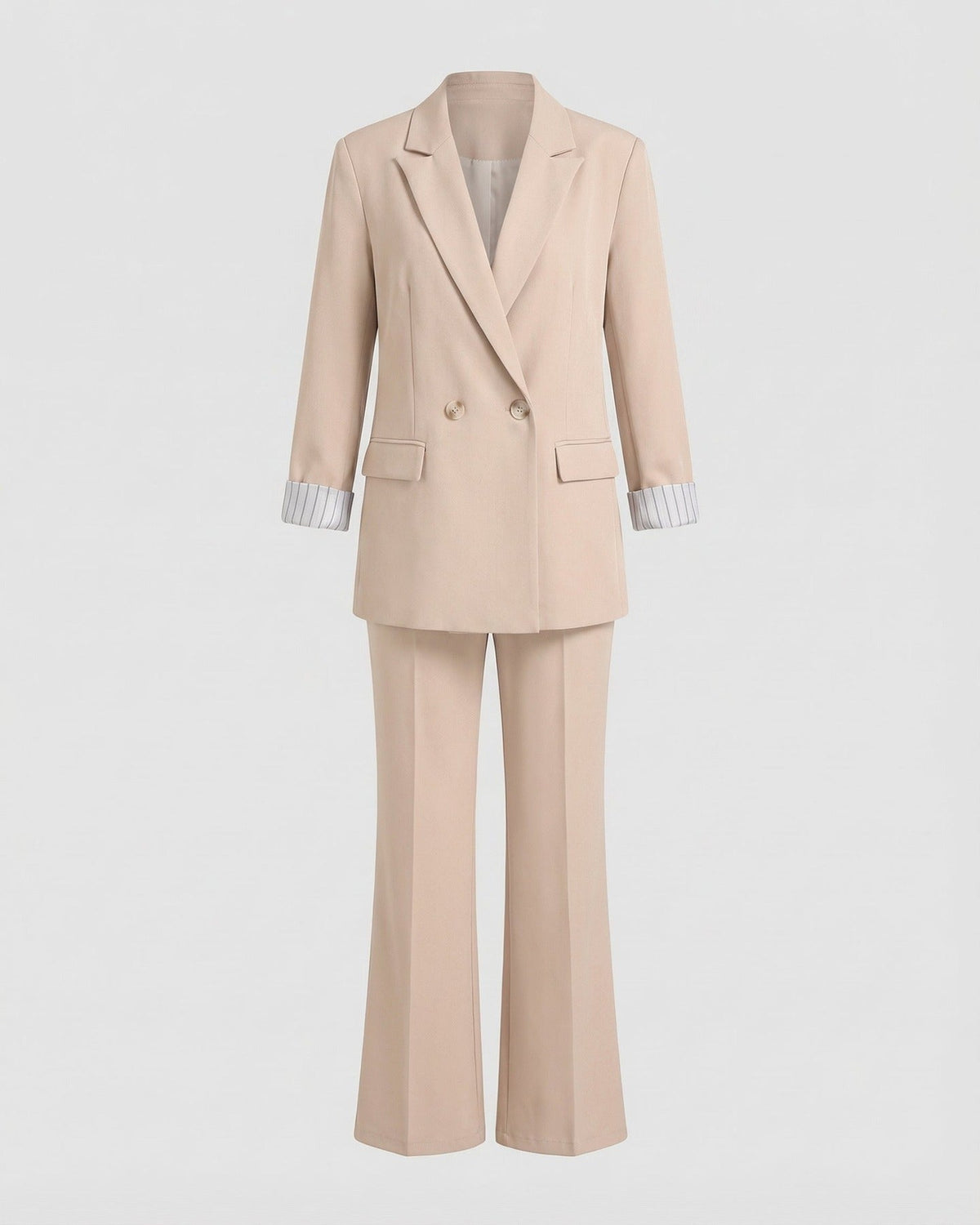 Tweedelig pak met getailleerde blazer en wijde broek in beige, blazer en broek zonder model