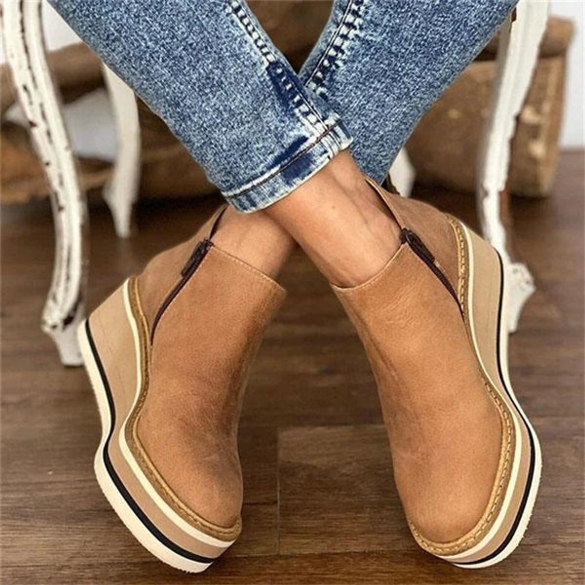 Sleehaklaarsjes Dames | Plateau | Rits | Ronde Neus-Boutique Moda