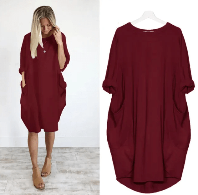 Oversized Jurk Dames | Steekzakken | Driekwart Mouw | Ronde Hals-Boutique Moda