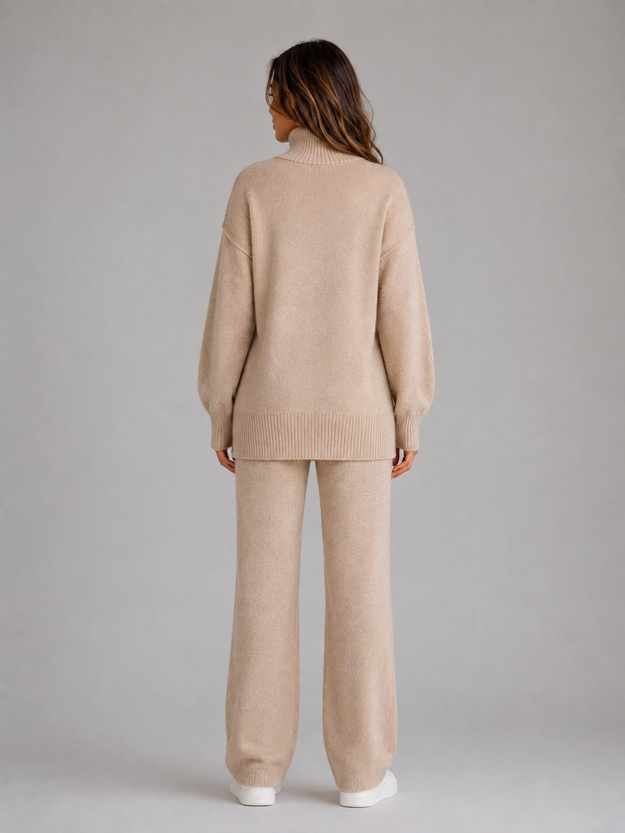 Coltrui en wijde broek in beige, achterkant