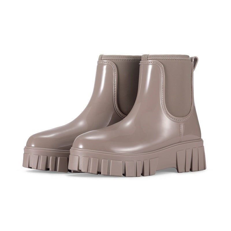Glanzende Chelsea-regenlaarsjes in taupe, productfoto