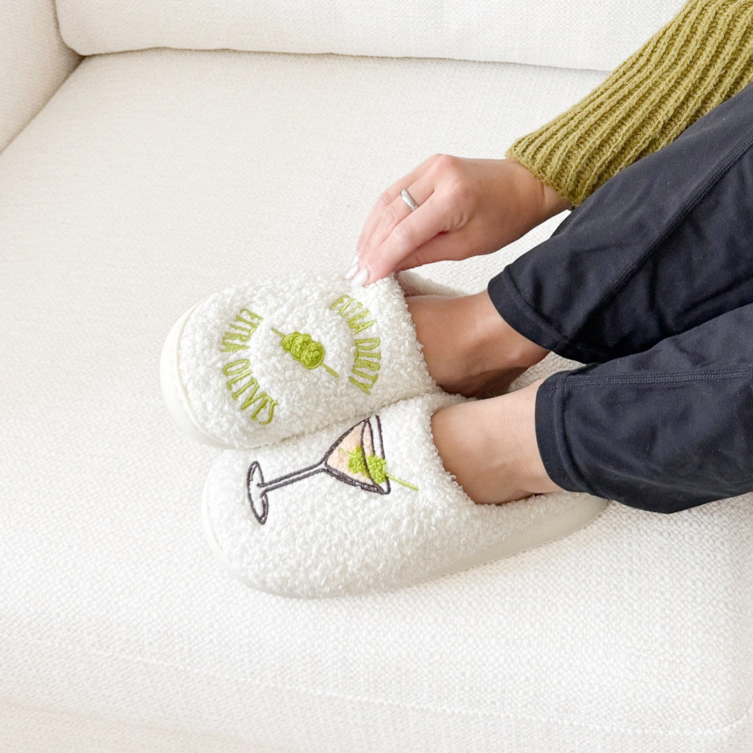 Martini Pantoffels Dames | Pluche | Geborduurd | Instapmodel-Boutique Moda