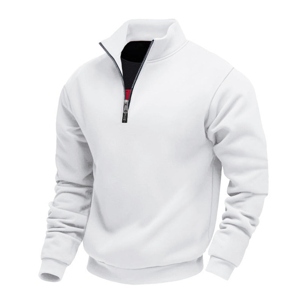 Witte gevoerde trui met opstaande kraag en korte rits, productfoto | Boutique Moda