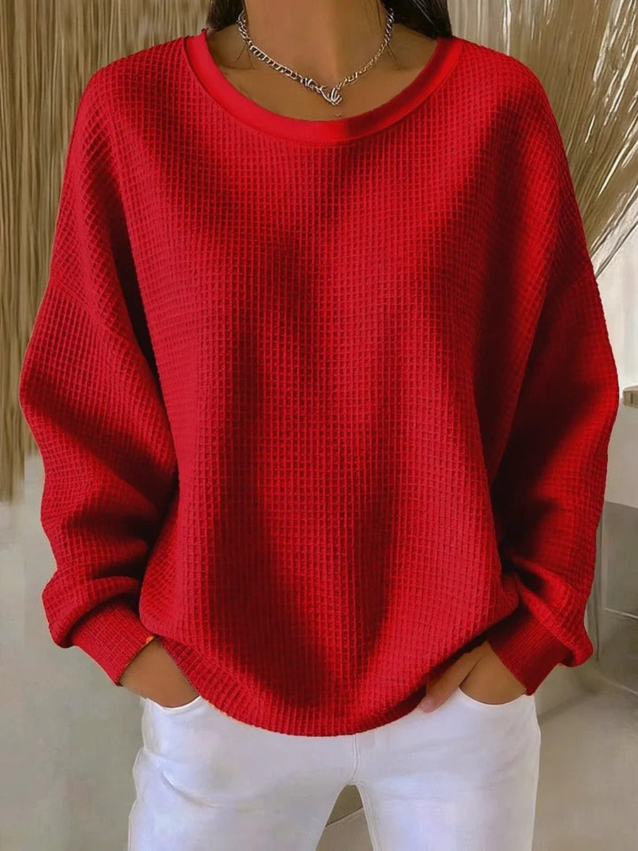 Rode oversized sweater met wafelstructuur, voorkant