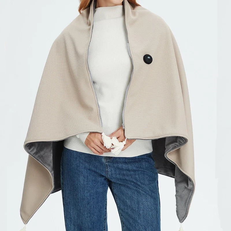 Beige verwarmde omslagdoek met grijze binnenkant
