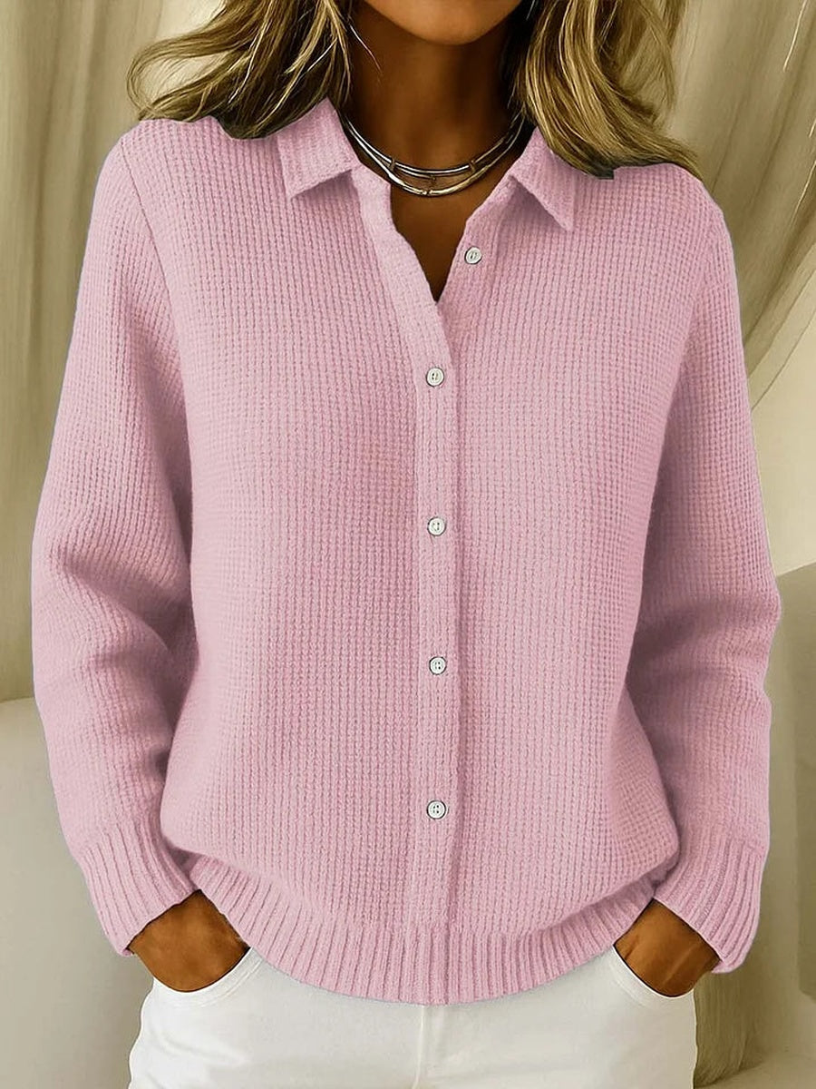 Roze vest met overhemdkraag, voorkant