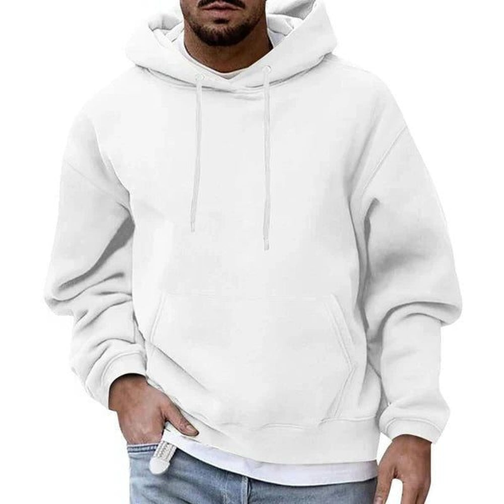 Oversized hoodie voor heren in wit, gedragen, voorkant