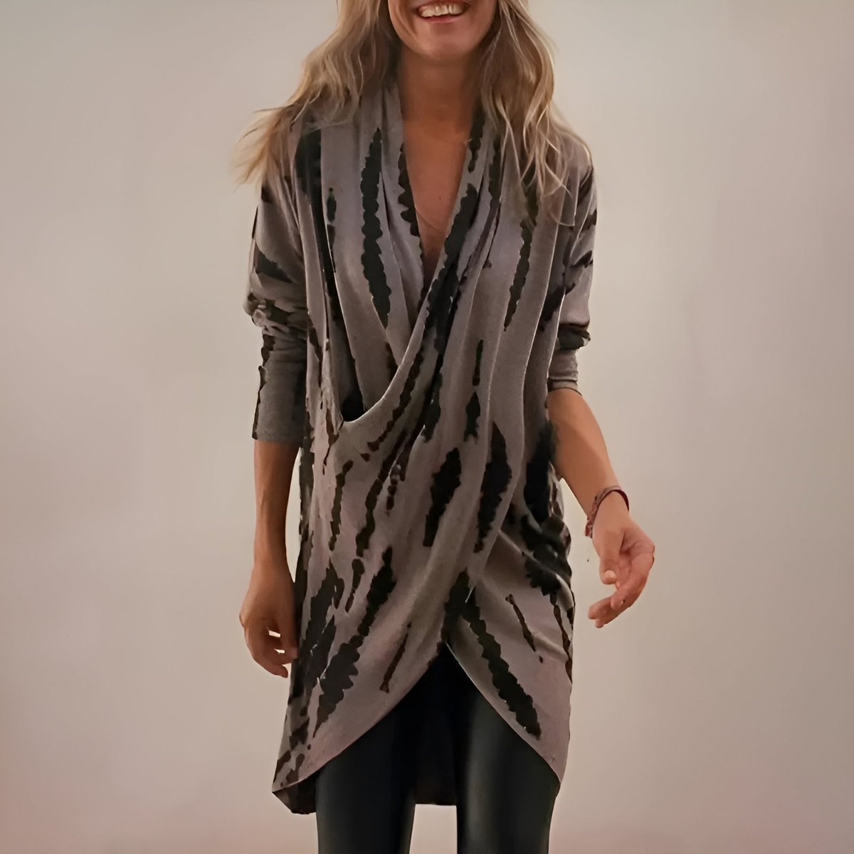 Lange Tuniek Dames | Abstracte Print | Driekwart Mouw-Boutique Moda