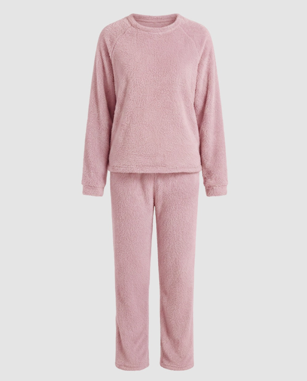 Donzige fleece pyjama in roze, vooraanzicht