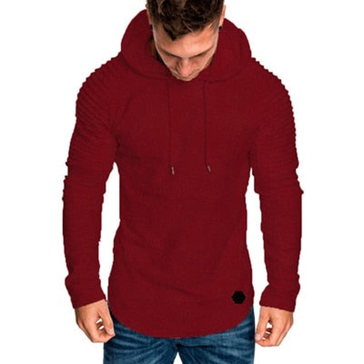Slim fit hoodie met geribde mouwen voor heren in rood, gedragen, voorkant