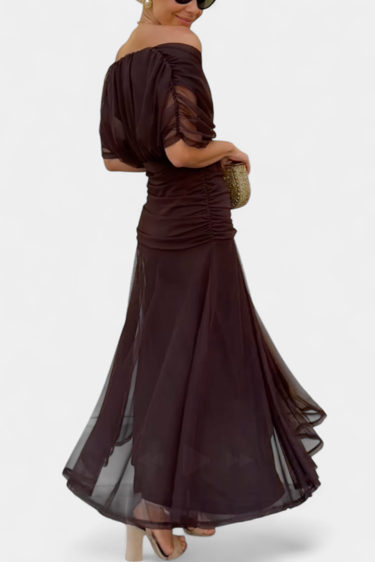 Maxi Jurk Dames | Bloemenprint | Off Shoulder | Gedrapeerde Taille-Boutique Moda