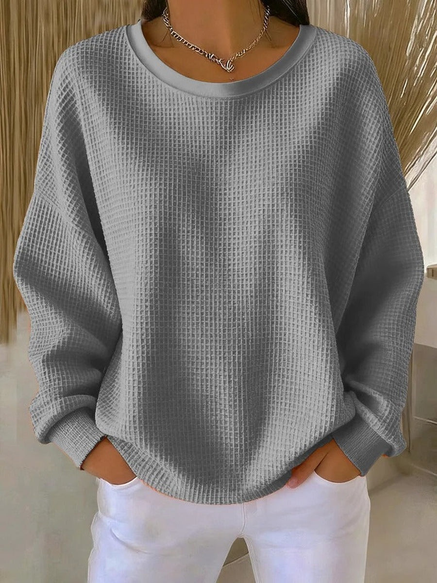 Grijze oversized sweater met wafelstructuur, voorkant
